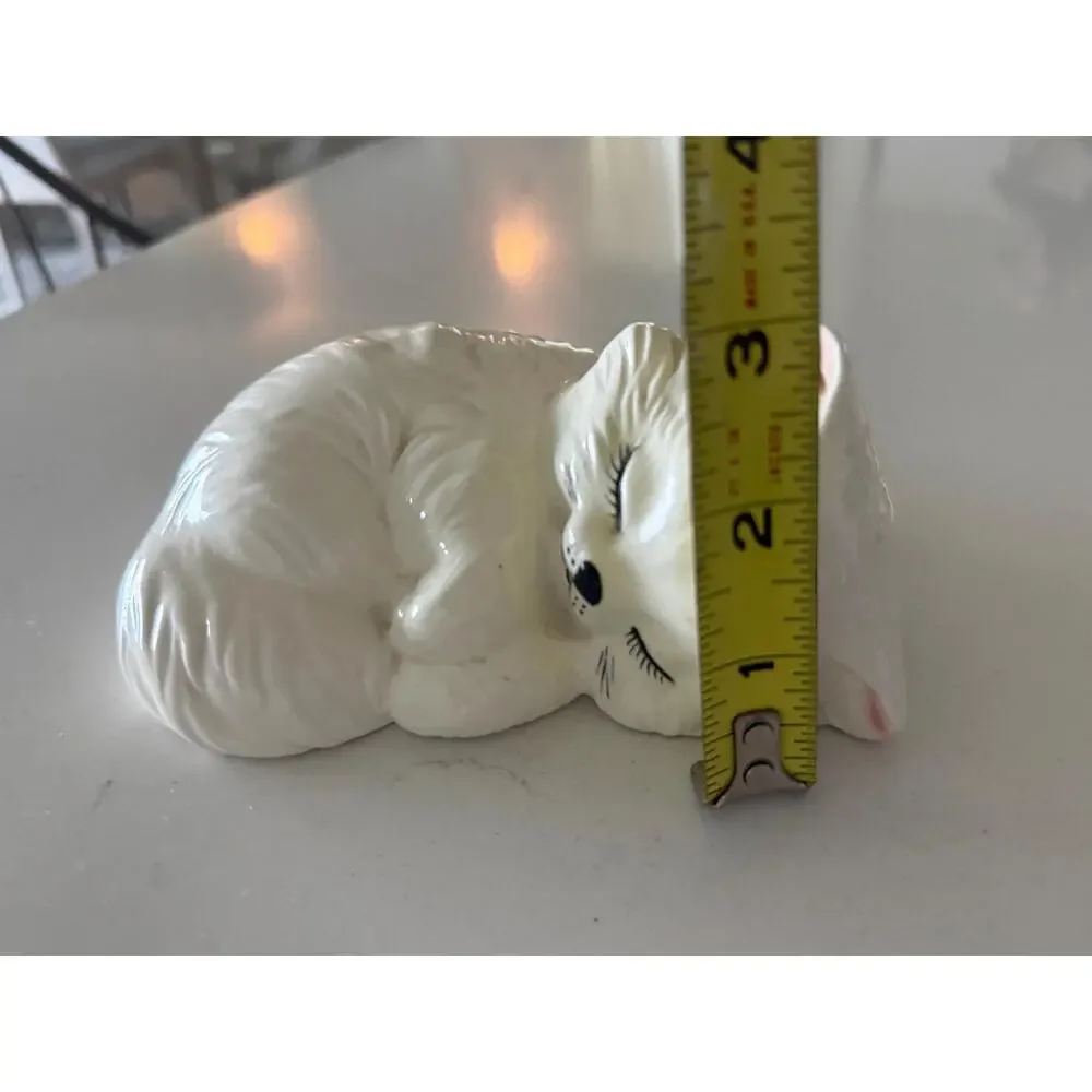 Vintage White Ceramic Sleeping Persian Cat Figurine Cottagecore Kitsch Decor